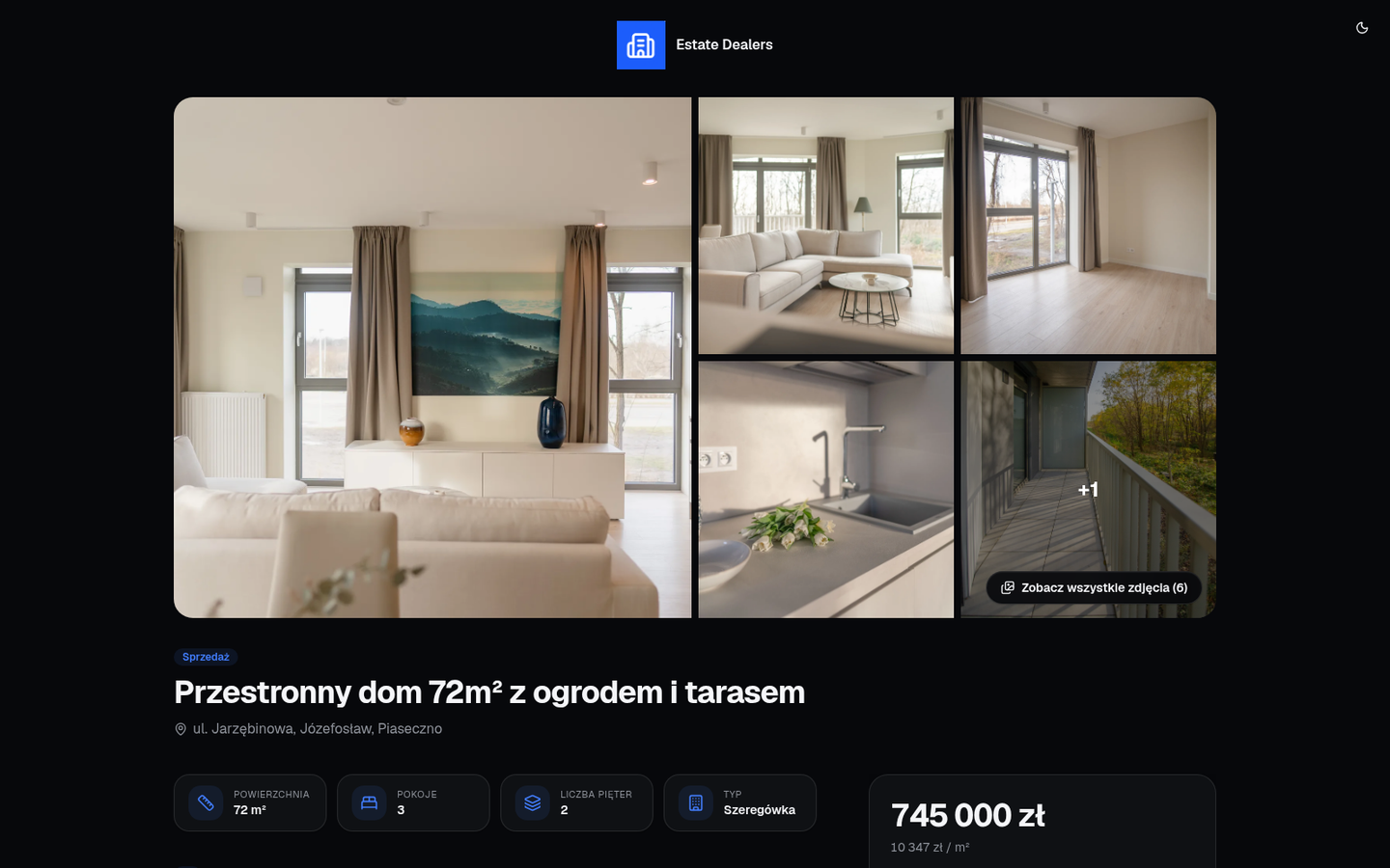 A property listing page carrying the agent's own branding, built on oferli.pl